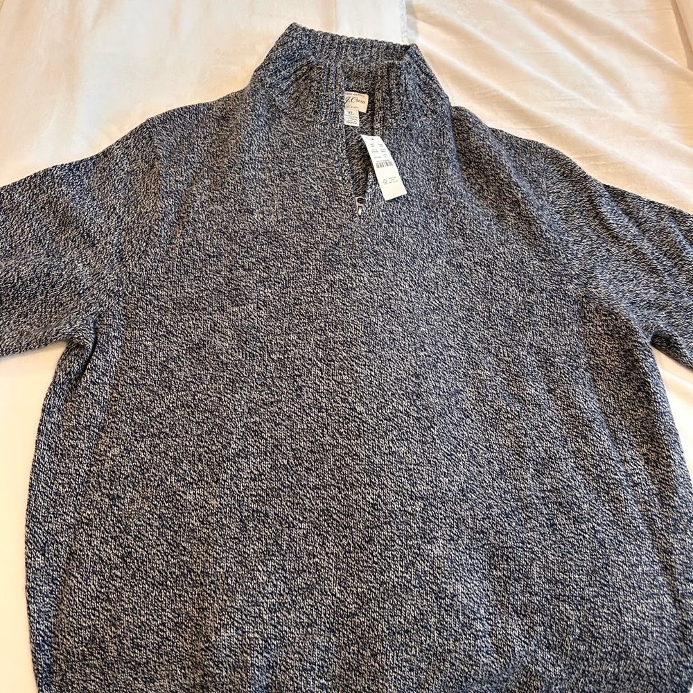 NWT J. Crew Men's Marled Navy Wool Zip-Up Sweater
